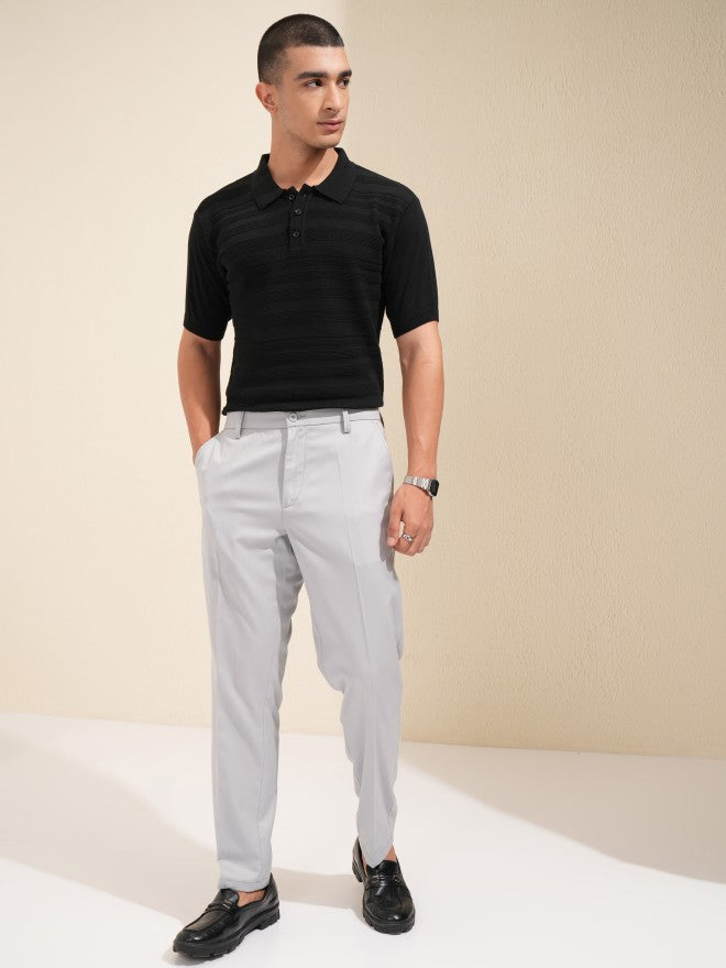 Men Grey Slim Fit Solid Formal Trouser