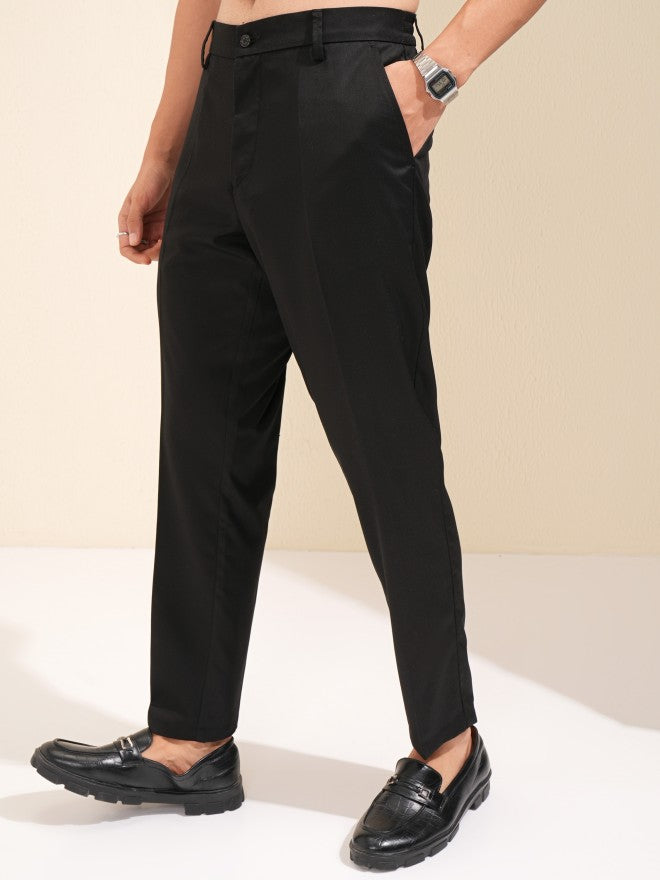 Men Black Slim Fit Solid Formal Trouser