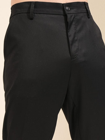 Men Black Slim Fit Solid Formal Trouser