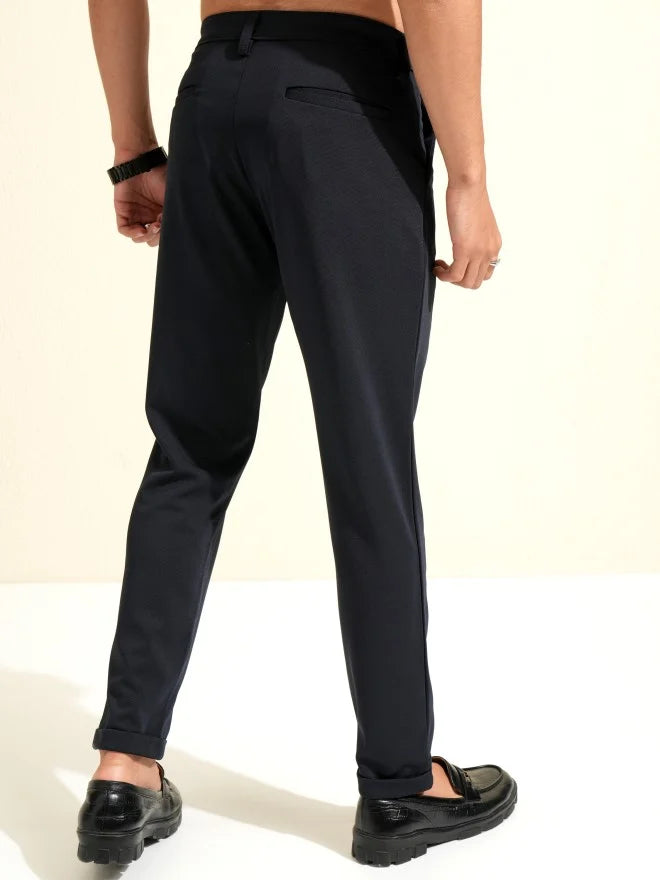 Men Navy Slim Fit Solid Formal Trouser