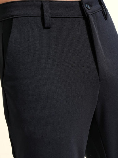 Men Navy Slim Fit Solid Formal Trouser