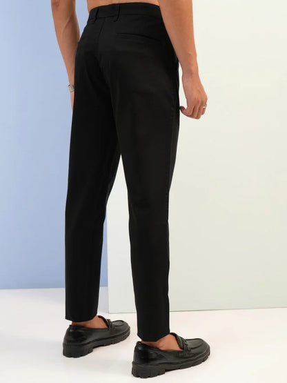 Men Black Tapered Fit Solid Casual Trousers Chinos