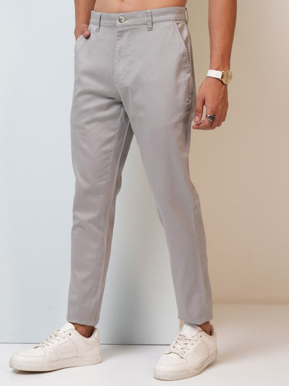 Men Grey Tapered Fit Solid Casual Trousers Chinos