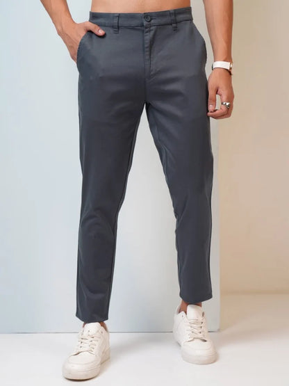 Men Blue Tapered Fit Solid Casual Trousers Chinos