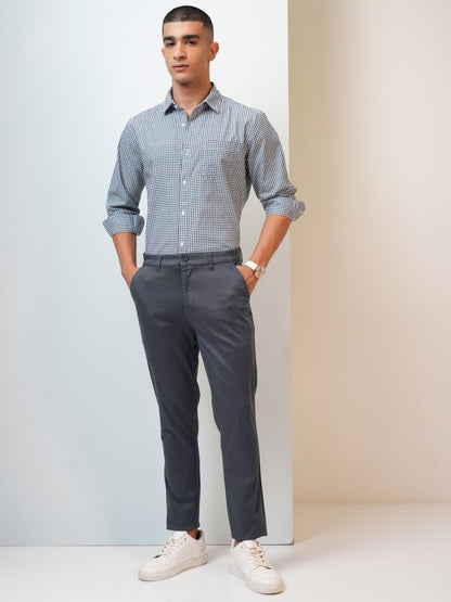 Men Blue Tapered Fit Solid Casual Trousers Chinos